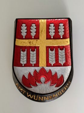 Wappen des Amtes Wünnenberg (1844-1974), identisch mit dem Wappen der heutigen Stadt Bad Wünnenberg (seit 1975); Teil einer Reihe von Wappen von Städten, Gemeinden, Ämtern und Adelsfamilien aus dem Kreis Büren, die vor 1996 in der Wewelsburg hingen
